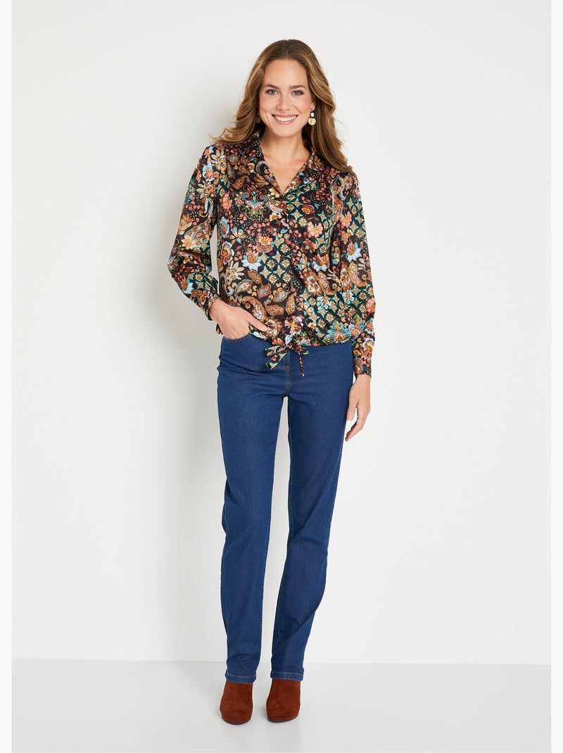 Chemisier blouson court imprimé col tailleur - Afibel Noir Marron - Kiabi