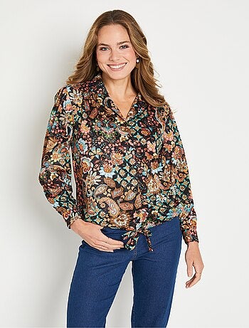 Chemisier blouson court imprimé col tailleur
