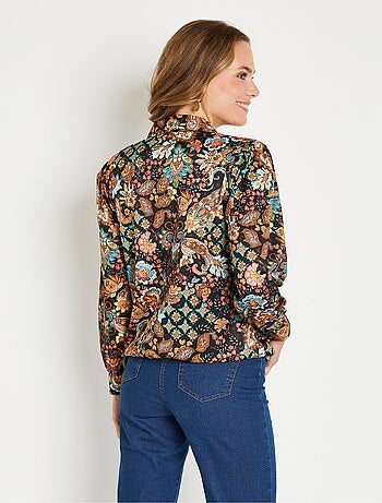 Chemisier blouson court imprimé col tailleur