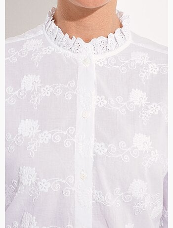 Chemisier boutonné coton brodé col volanté - AFIBEL