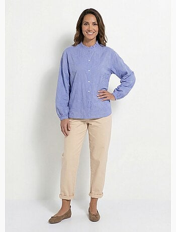 Chemisier boutonné coton brodé col volanté - AFIBEL