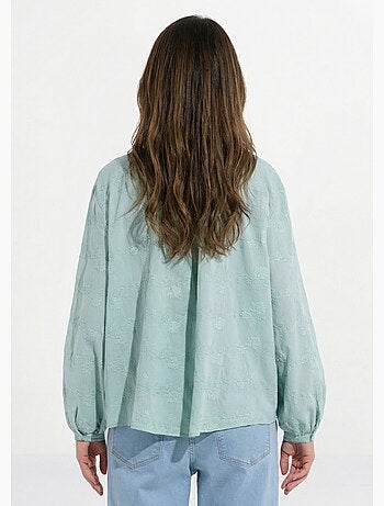 Chemisier boutonné coton brodé col volanté - AFIBEL