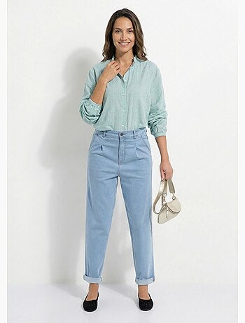 Chemisier boutonné coton brodé col volanté - AFIBEL