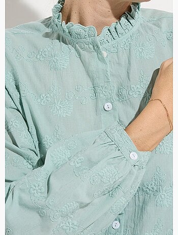 Chemisier boutonné coton brodé col volanté - AFIBEL