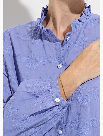 Chemisier boutonné coton brodé col volanté