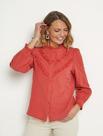 Chemisier boutonné détails broderie anglaise
