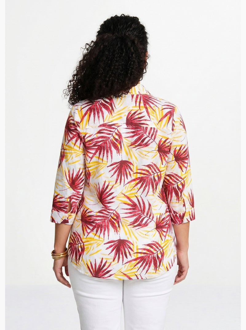 Chemisier boutonné long coton imprimé - Afibel Rouge - Kiabi