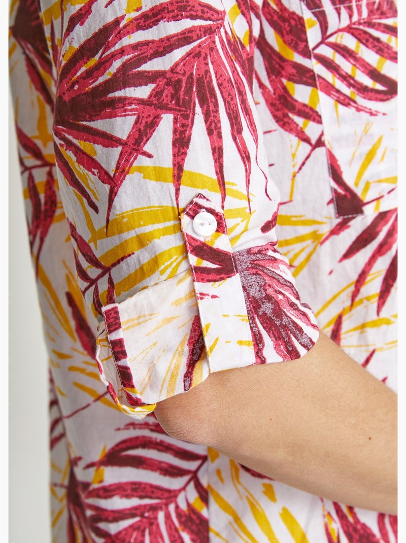Chemisier boutonné long coton imprimé - Afibel Rouge - Kiabi