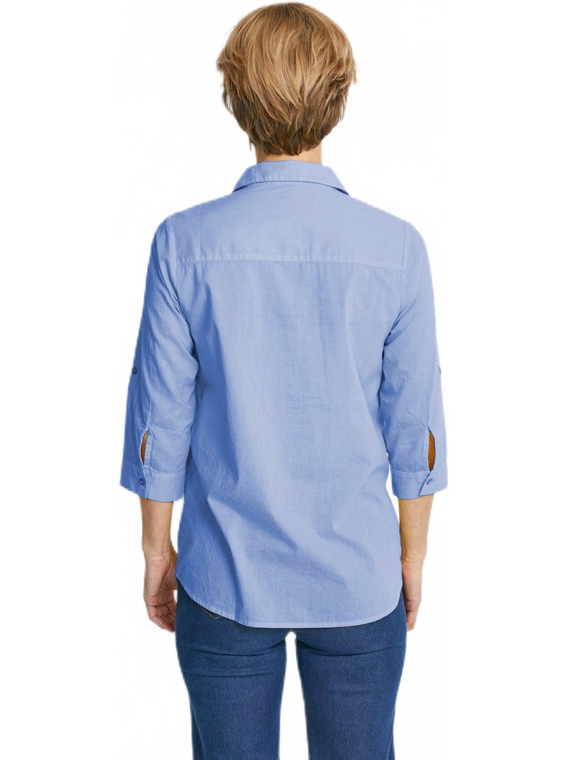 Chemisier boutonné long coton imprimé Bleu - Kiabi