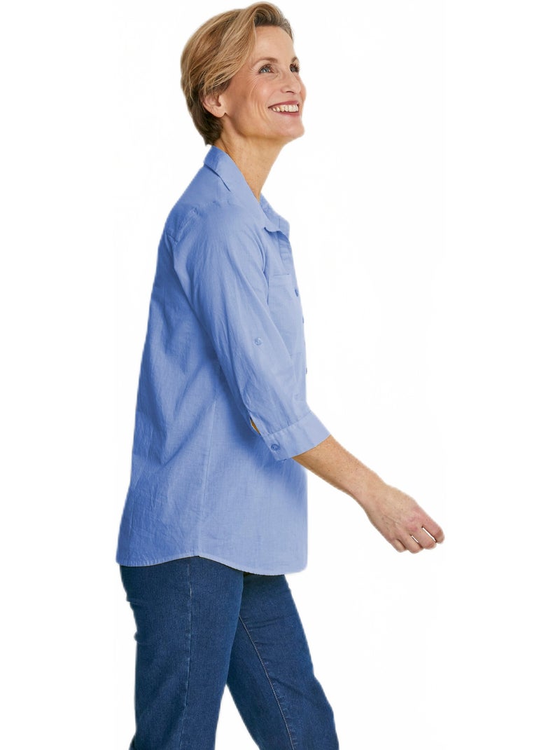 Chemisier boutonné long coton imprimé Bleu - Kiabi