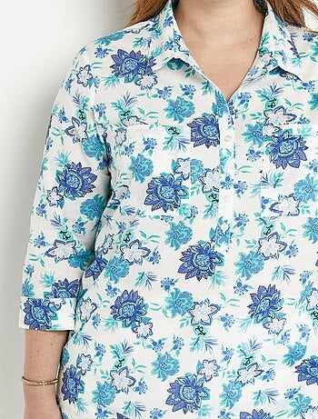 Chemisier boutonné long coton imprimé fleurs - Afibel