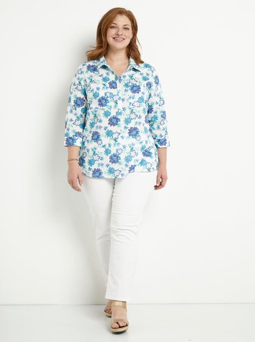 Chemisier boutonné long coton imprimé fleurs - Afibel - Kiabi
