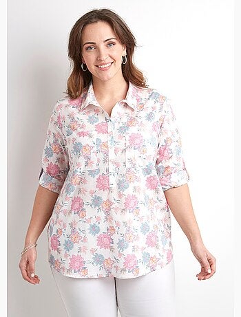 Chemisier boutonné long coton imprimé fleurs - Afibel