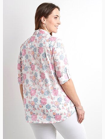 Chemisier boutonné long coton imprimé fleurs - Afibel