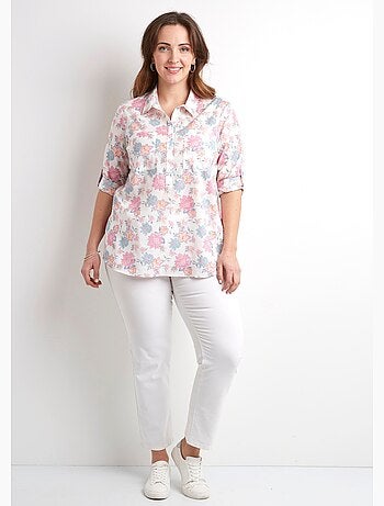 Chemisier boutonné long coton imprimé fleurs - Afibel