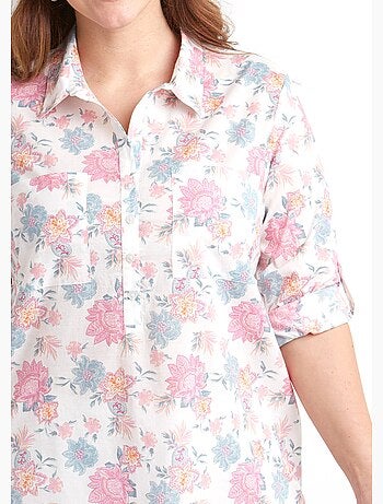 Chemisier boutonné long coton imprimé fleurs - Afibel