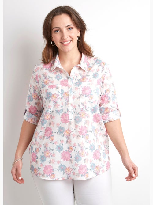 Chemisier boutonné long coton imprimé fleurs - Afibel - Kiabi