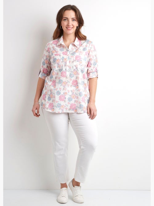 Chemisier boutonné long coton imprimé fleurs - Afibel - Kiabi