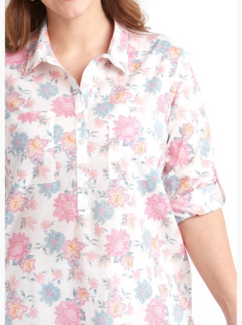 Chemisier boutonné long coton imprimé fleurs - Afibel - Kiabi