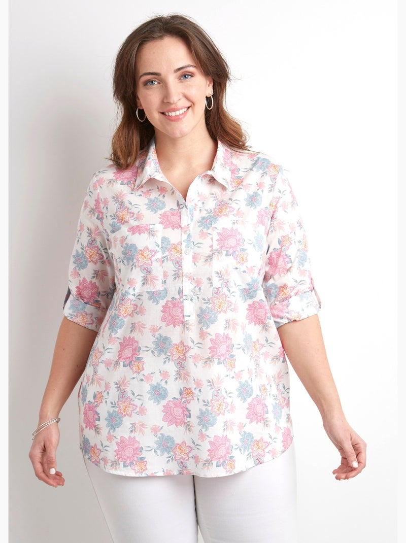 Chemisier Zara Fleuri Boutonné - Taille S, Manches Longues, Occasion TB