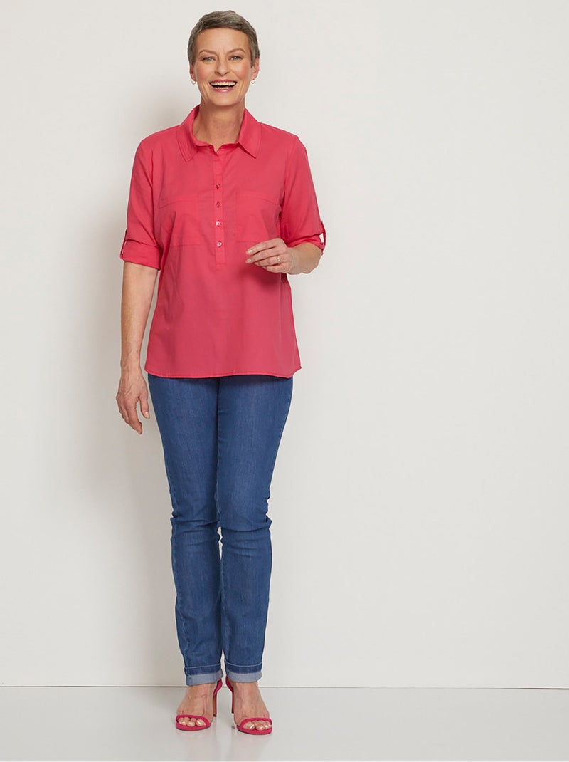 Chemisier boutonné long coton imprimé Rose - Kiabi