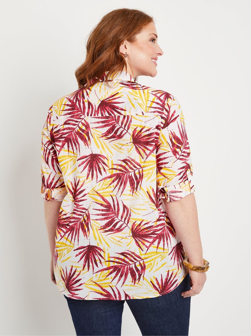 Chemisier boutonné long coton imprimé Rouge - Kiabi