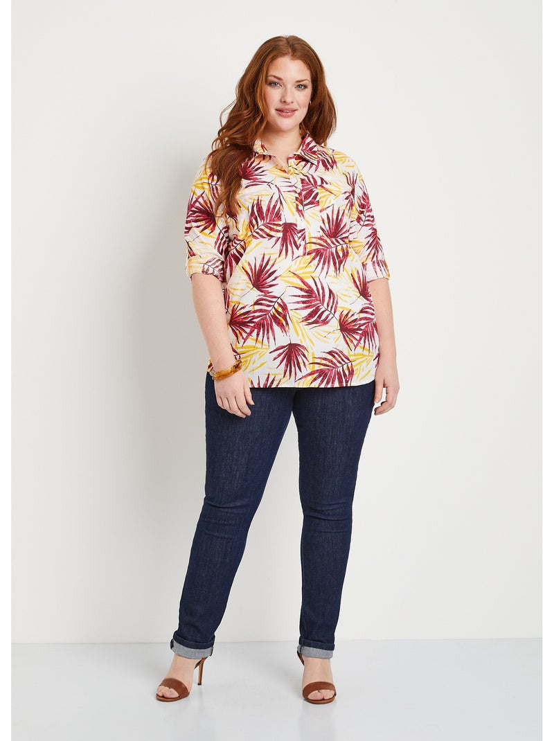 Chemisier boutonné long coton imprimé Rouge - Kiabi