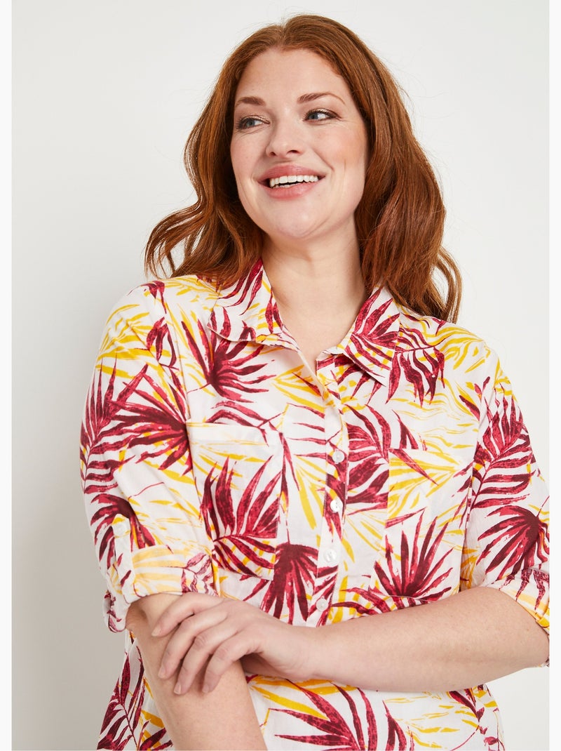 Chemisier boutonné long coton imprimé Rouge - Kiabi