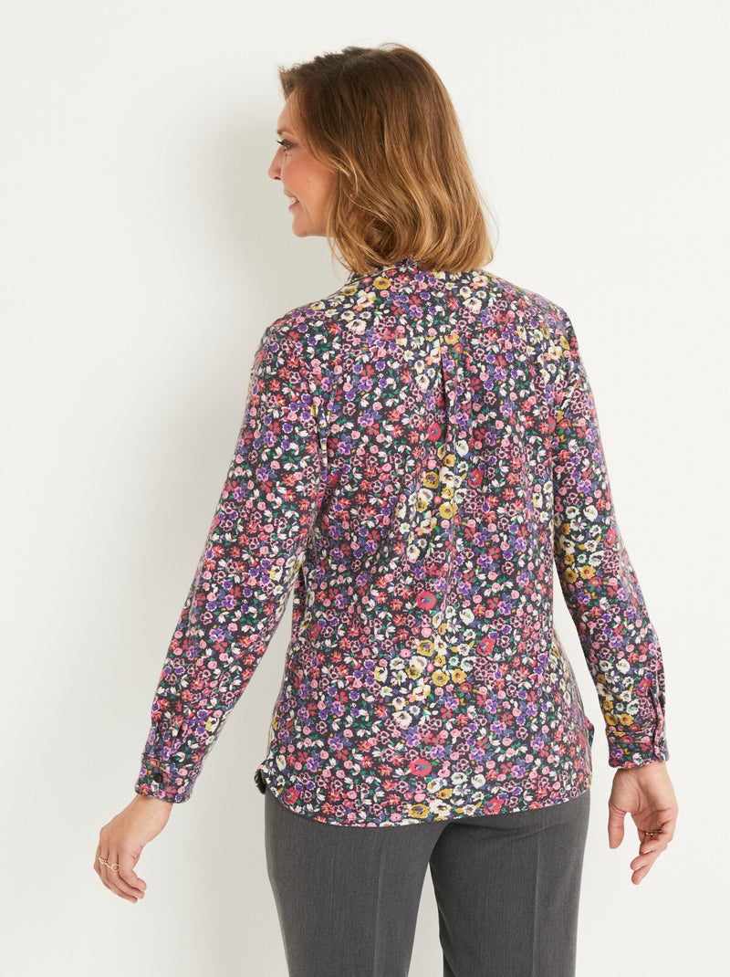 Chemisier boutonné long fleuri maille chaude - Afibel Noir Rose - Kiabi