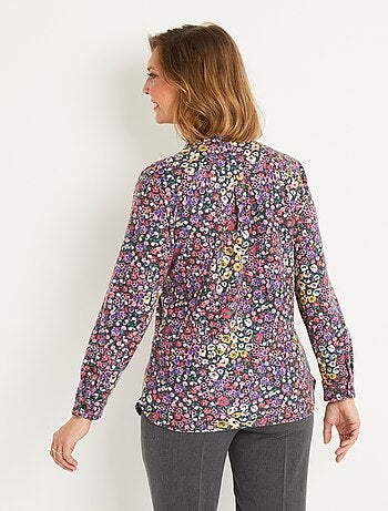 Chemisier boutonné long fleuri maille chaude