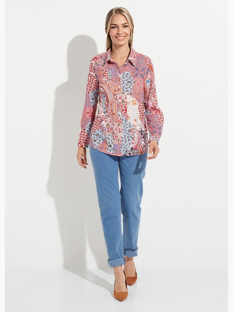 Chemisier boutonné long imprimé cachemire fluide - AFIBEL Rose - Kiabi