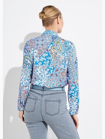 Chemisier boutonné long imprimé cachemire fluide