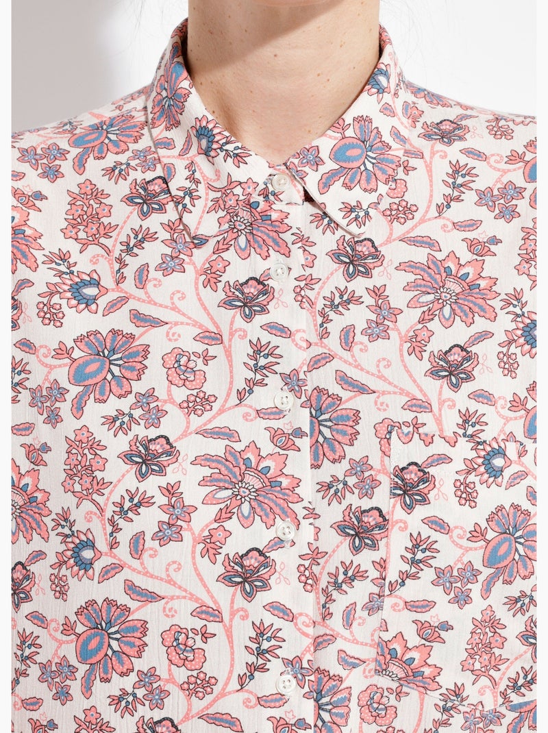 Chemisier boutonné long imprimé fleuri fluide - Afibel Blanc Rose - Kiabi