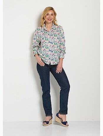 Chemisier boutonné long imprimé fleuri fluide - Afibel