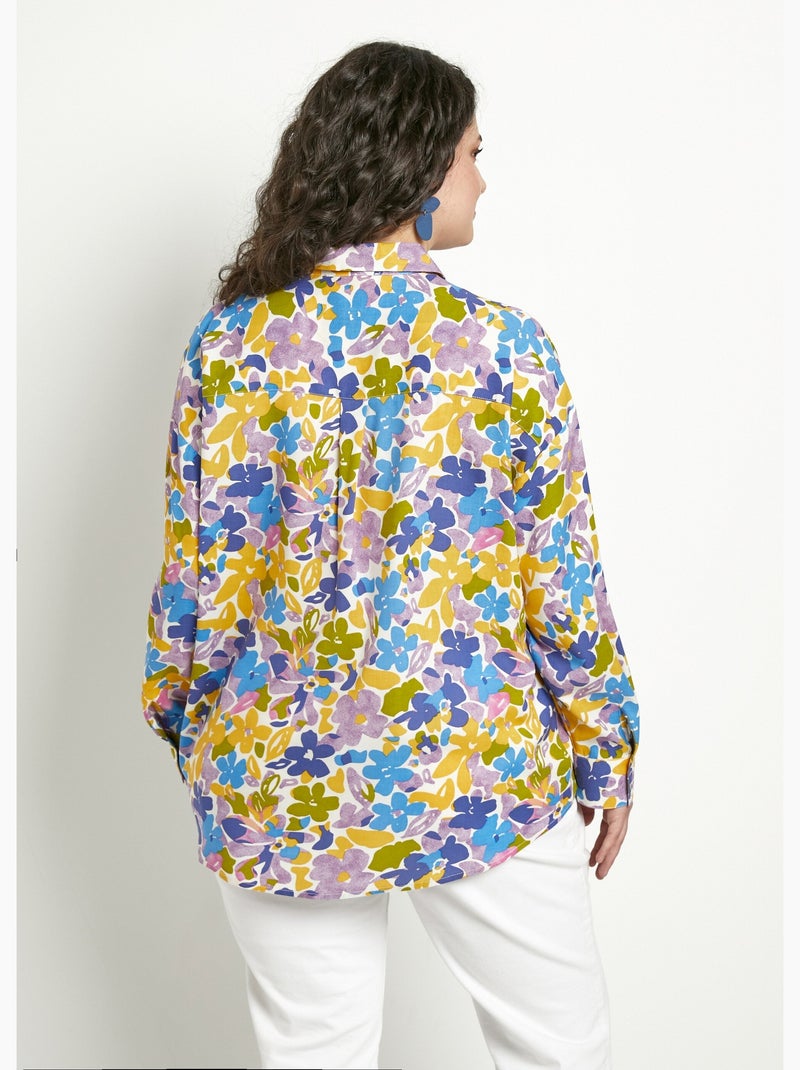 Chemisier boutonné long imprimé fleuri fluide - Afibel Multicolore - Kiabi