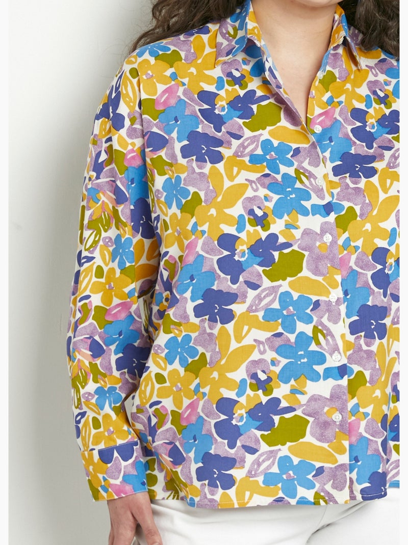 Chemisier boutonné long imprimé fleuri fluide - Afibel Multicolore - Kiabi