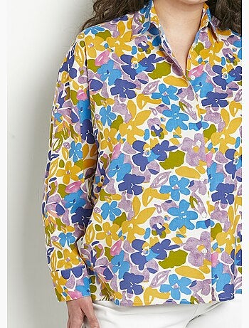 Chemisier boutonné long imprimé fleuri fluide