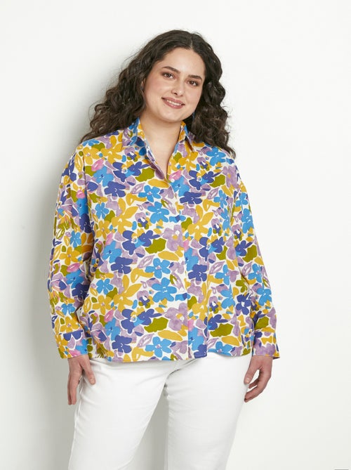 Chemisier boutonné long imprimé fleuri fluide - Kiabi