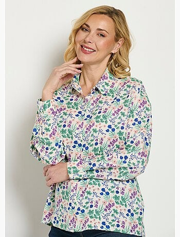 Chemisier boutonné long imprimé fleuri fluide
