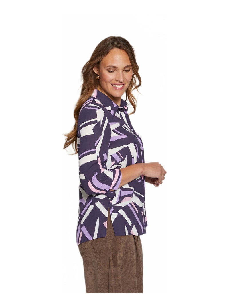 Chemisier boutonné long imprimé graphique - Afibel Violet - Kiabi