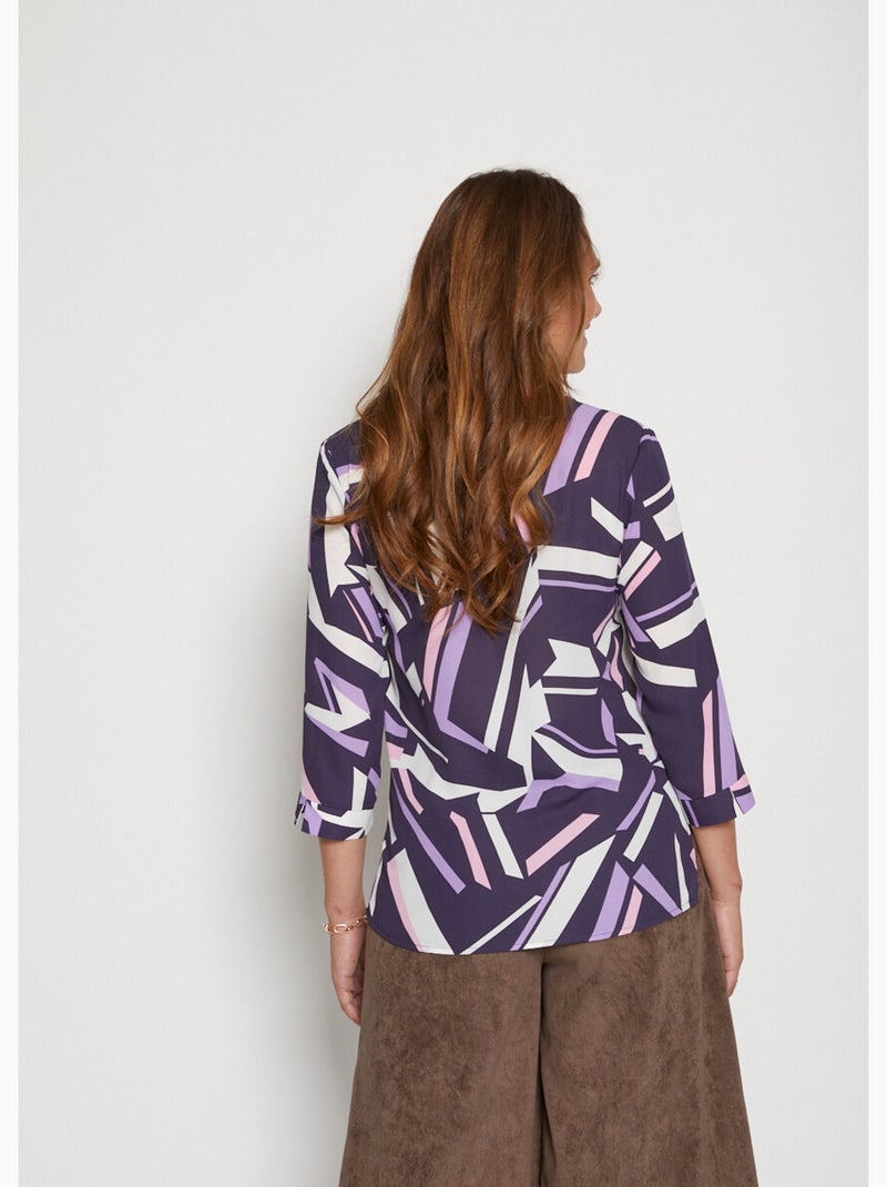Chemisier boutonné long imprimé graphique - afibel Violet prune - Kiabi