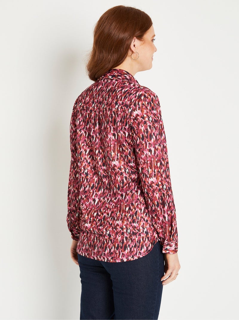 Chemisier boutonné long maille chaude graphique - Afibel Rose - Kiabi