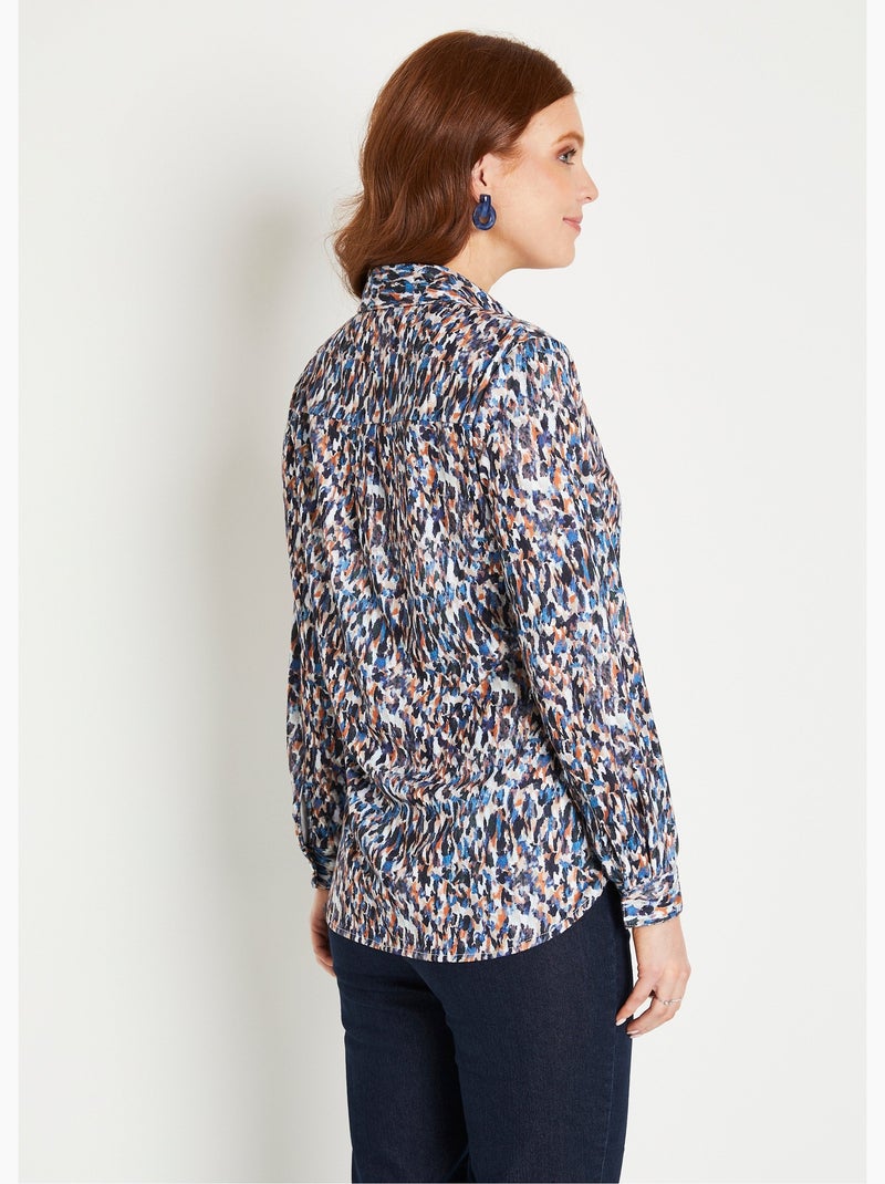 Chemisier boutonné long maille chaude graphique Bleu - Kiabi