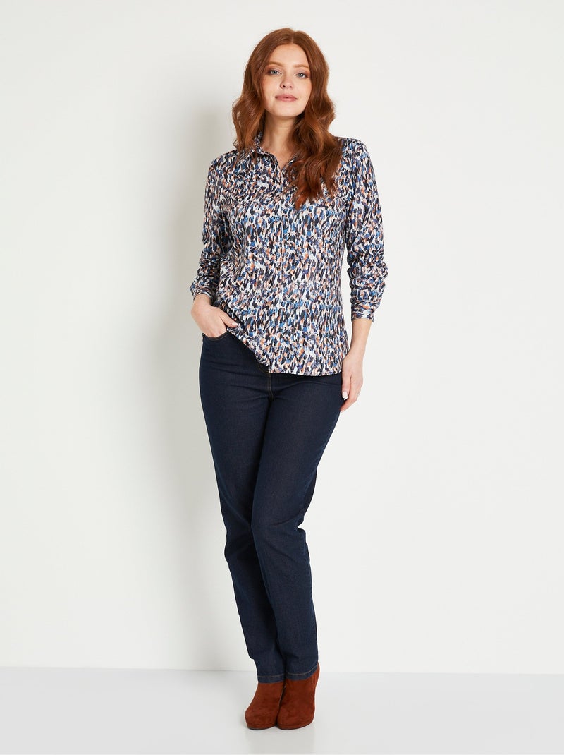 Chemisier boutonné long maille chaude graphique Bleu - Kiabi