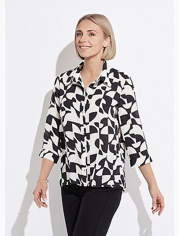 Chemisier boutonné manches 3/4 imprimé graphique