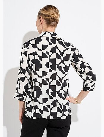 Chemisier boutonné manches 3/4 imprimé graphique