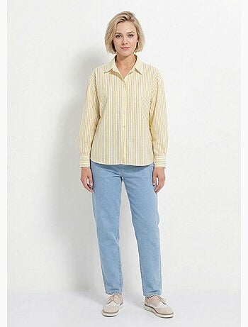 Chemisier boutonné rayé fils teints manches longues - Afibel