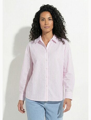 Chemisier boutonné rayé fils teints manches longues - Afibel