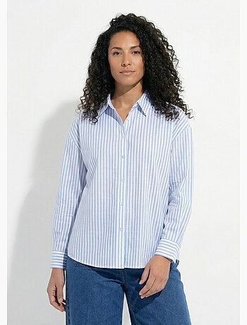 Chemisier boutonné rayé fils teints manches longues