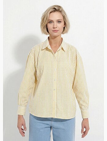 Chemisier boutonné rayé fils teints manches longues